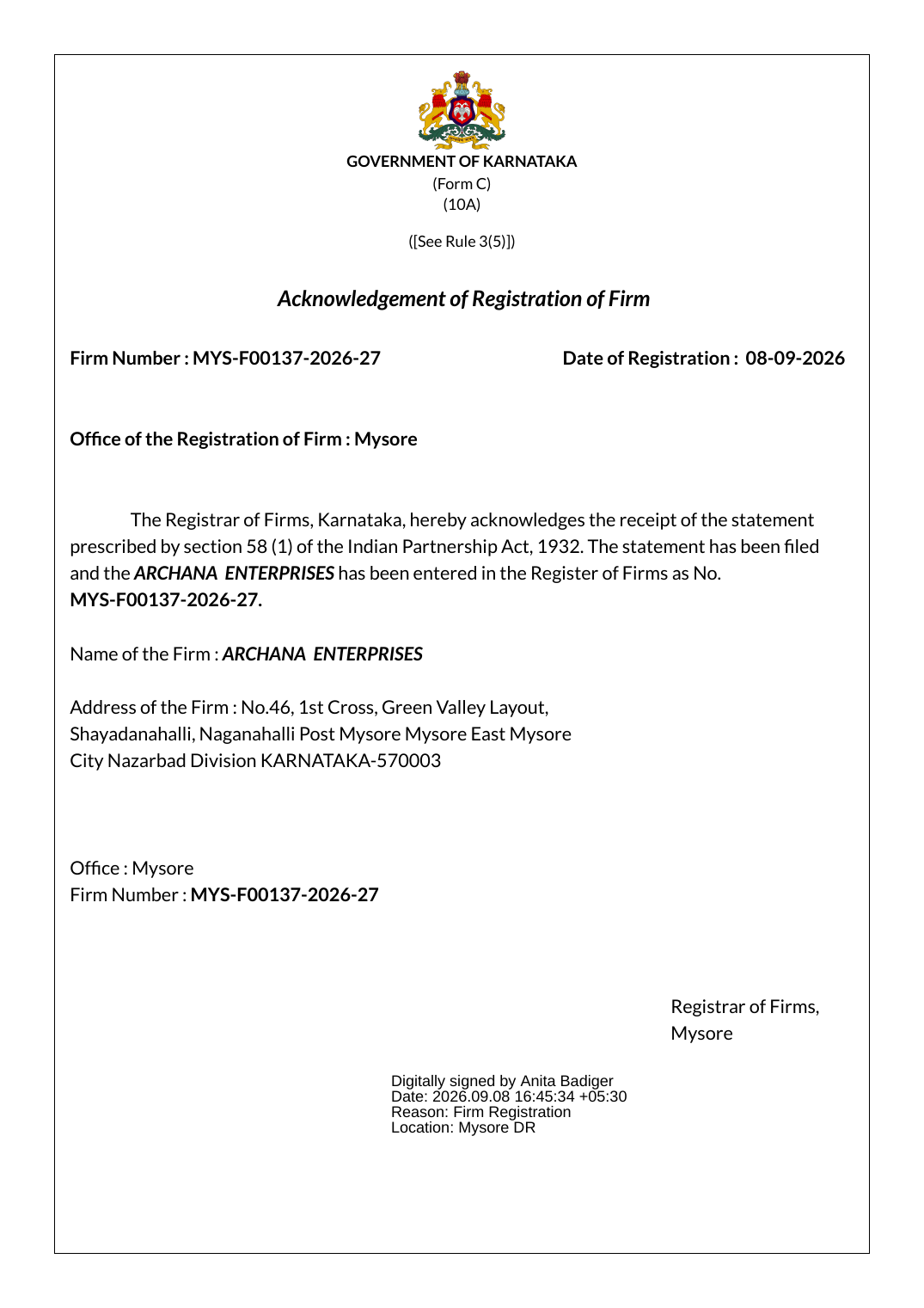 Certificate of Registration certificate
