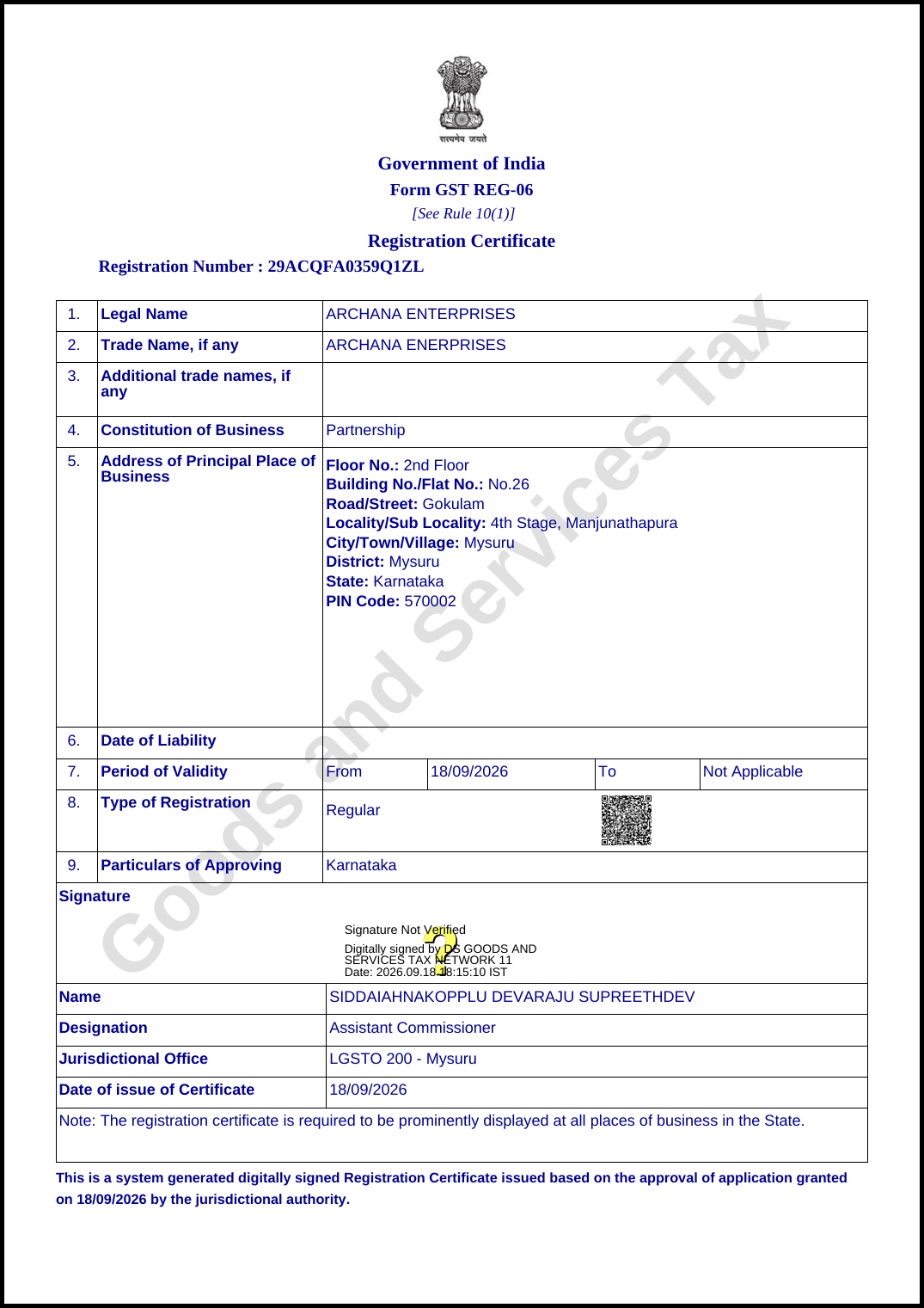 GST Registration certificate