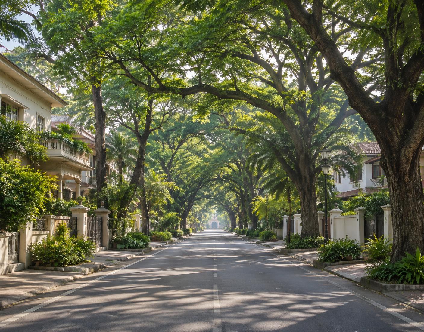 A leafy residential avenue in Mysuru